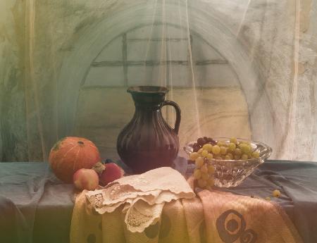 Still Life with Grapes  and Pumpkin