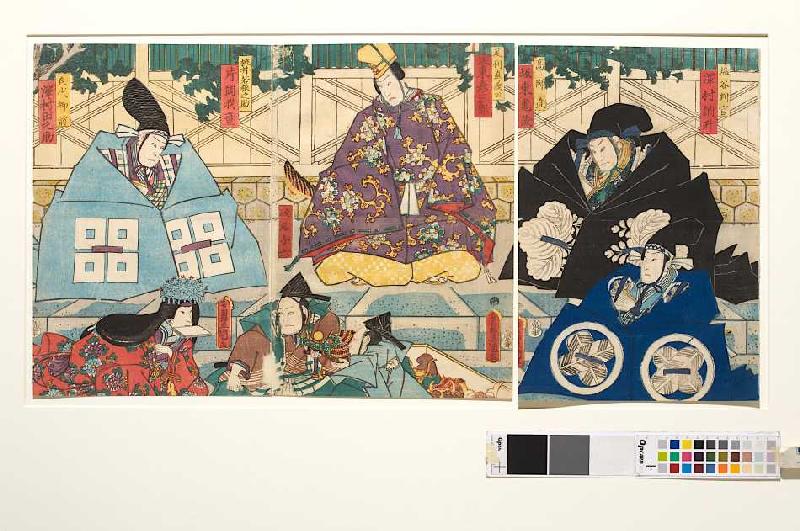 Der Helm: Fürstin Kaoyo erkennt den Helm des Yoshisada an seinem Geruch  a Utagawa Kunisada