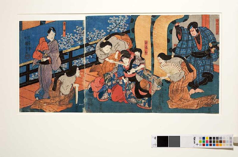Die Palastdamen quälen die eifersüchtige Omiwa (Aus dem Kabuki-Schauspiel Chronik der Frauen von Imo a Utagawa Kuniyoshi