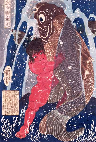 Kintoki Swims up the Waterfall (see also 100501) a Utagawa Kuniyoshi