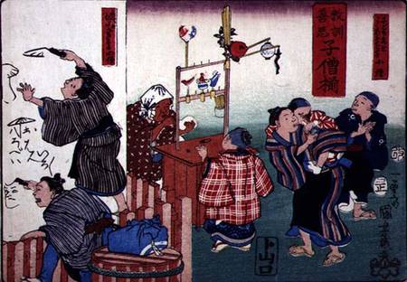 Moral teaching for shopboys, giving good and bad examples of behaviour a Utagawa Kuniyoshi