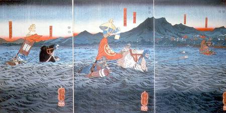 The Rival Generals fording the Ujigawa a Utagawa Kuniyoshi
