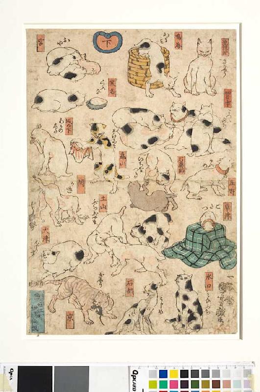 Scherzbild mit Katzen, die die Namen der Stationen am Tokaido verspotten a Utagawa Kuniyoshi