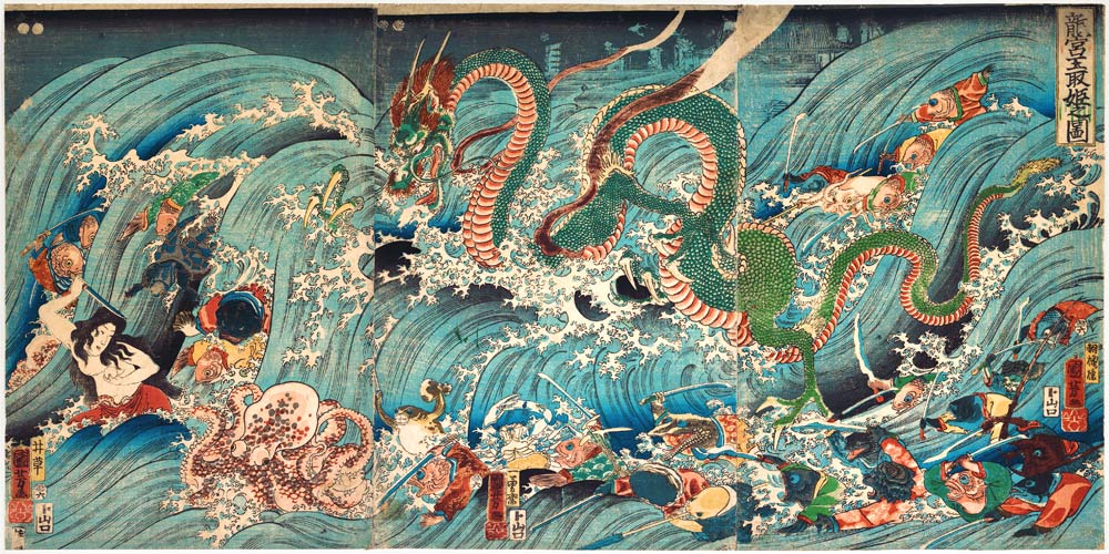 Recovering the Stolen Jewel from the Palace of the Dragon King a Utagawa Kuniyoshi