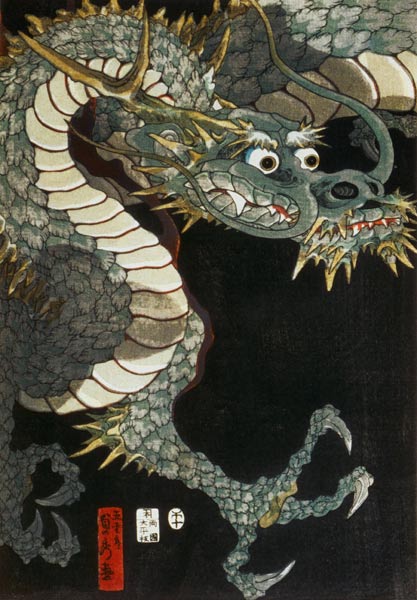 A dragon and two tigers - links a Utagawa Sadahide