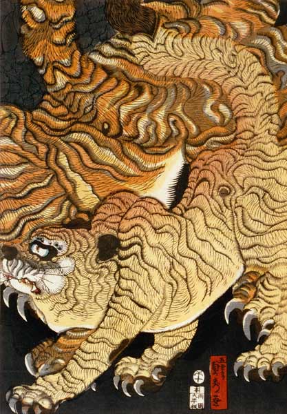 A dragon and two tigers - rechts a Utagawa Sadahide