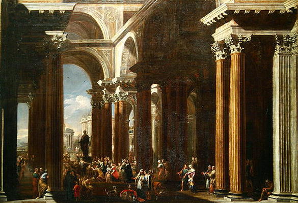 An Architectural Capriccio with a Roman Sacrifice (oil on canvas) a V. Codazzi