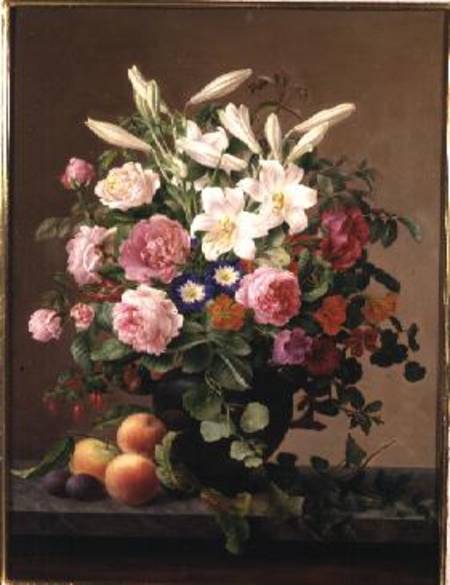 Still Life with Flowers and Fruit a V. Hoier