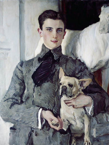 Portrait of Prince Felix Yusupov, Count Sumarokov-Elston (1887-1967) with a dog a Valentin Alexandrowitsch Serow