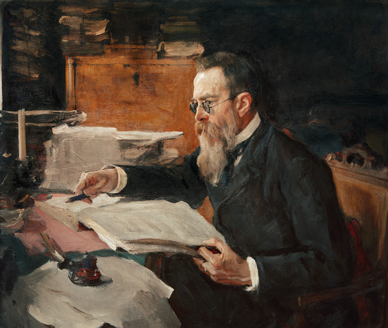 Portrait of the composer Nikolai Rimsky-Korsakov (1844-1908) a Valentin Alexandrowitsch Serow