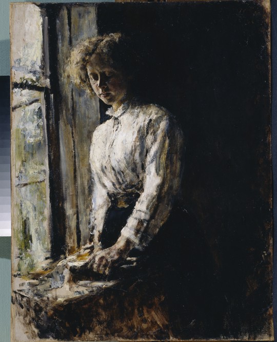 At the window. Portrait of Olga Fyodorovna Trubnikova a Valentin Alexandrowitsch Serow