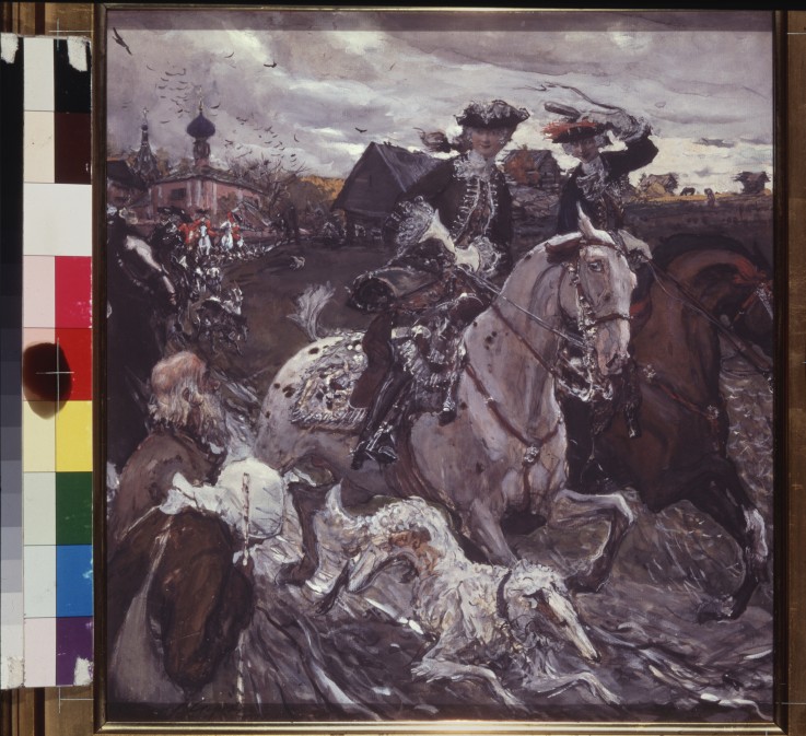 Ride of Tsar Peter II and Crown princess Elizabeth to the hunt a Valentin Alexandrowitsch Serow