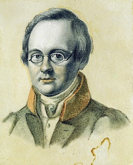 Portrait of Anton A. Delvig, 1830 (lithograph and w/c on paper) a Valerian Platonovich Langer