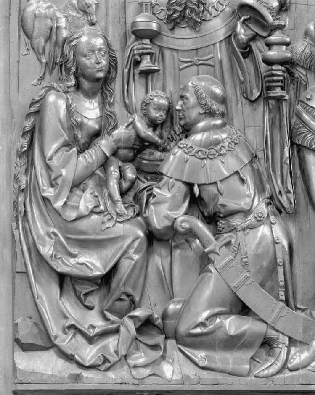 Der Bamberger Altar (Detail aus der Anbetung der Könige): Maria und der kniende König a Veit Stoß