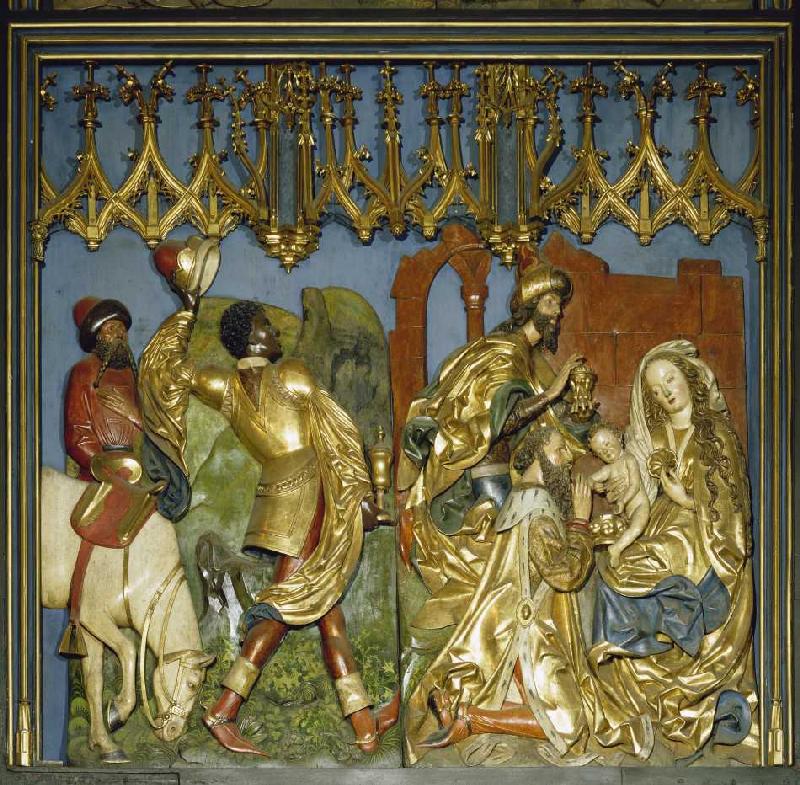 Der Krakauer Marienaltar: Die Anbetung der Heiligen Drei Könige (linkes unteres Flügelrelief) a Veit Stoß