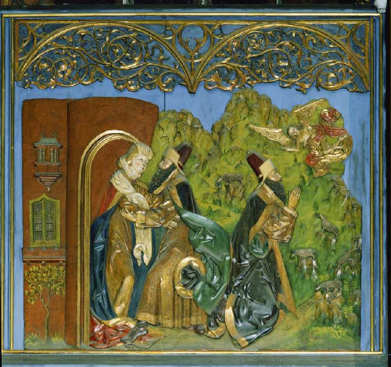 Der Krakauer Marienaltar: Joachim und Anna an der Goldenen Pforte, die Verkündigung an Joachim a Veit Stoß