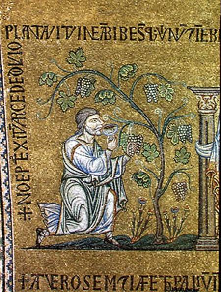 Noah drinking wine amongst the vines, detail from the Story of Noah a Veneto-Byzantine School