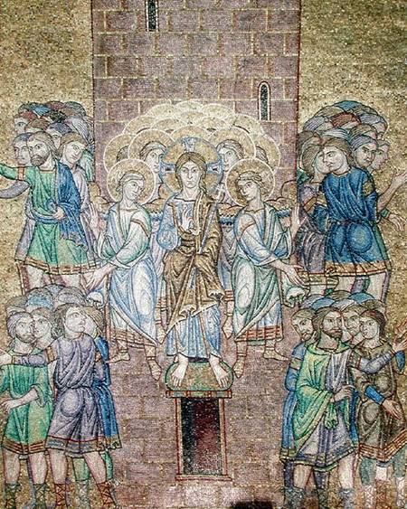 The Tower of Babel, detail of Christ and saints dispersing the workers a Veneto-Byzantine School