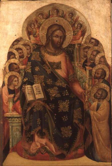 Christ Enthroned with Saints and Angels Handing the Key to St. Peter a Veneziano Lorenzo