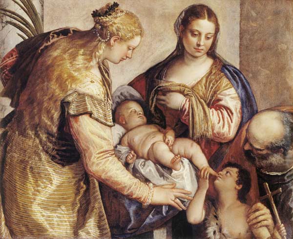 Die Hl. Familie mit der Hl. Barbara und dem Johannesknaben a Veronese, Paolo (Paolo Caliari)