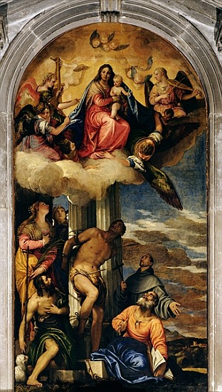 Virgin and Child with angel musicians and Saints a Veronese, Paolo (Paolo Caliari)