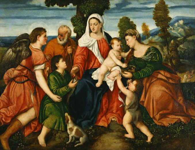 The Holy Family with Tobias and the Angel, Saint Dorothy, John the Baptist and the Miracle of the Co a Veronese, Paolo (Paolo Caliari)