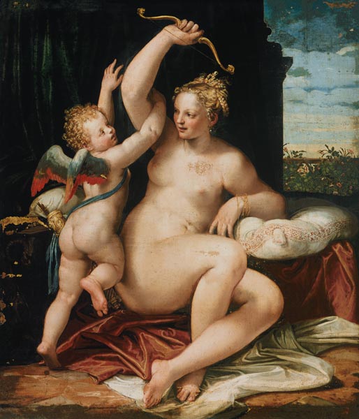 Cupido is disarmed by Venus. a Veronese, Paolo (Paolo Caliari)