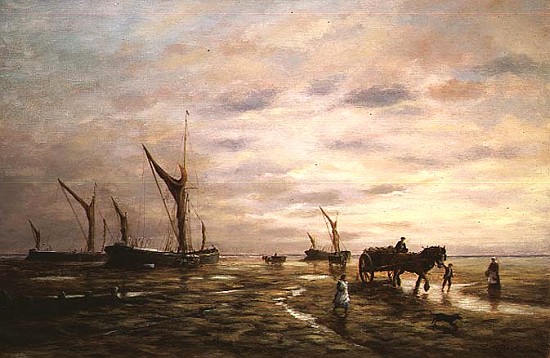 Barges unloading at low water a Vic  Trevett