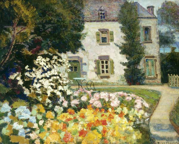 Herrenhaus in einem Garten. a Victor Charreton
