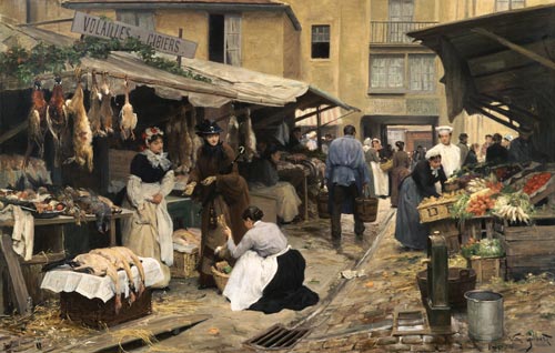 Scene on a French market. a Victor Gabriel Gilbert