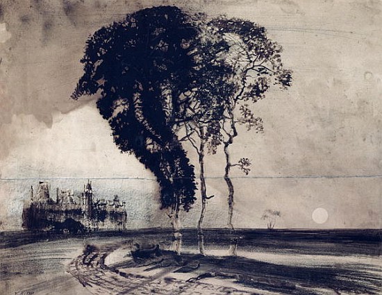 Landscape with Three Trees, 1850 (charcoal, pen & india ink and wash on paper) a Victor Hugo