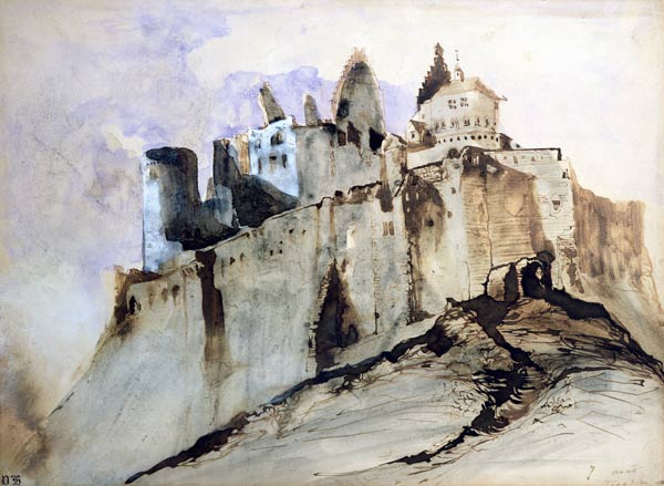 The Chateau of Vianden, 1871 (w/c, pen & ink and wash on paper) a Victor Hugo