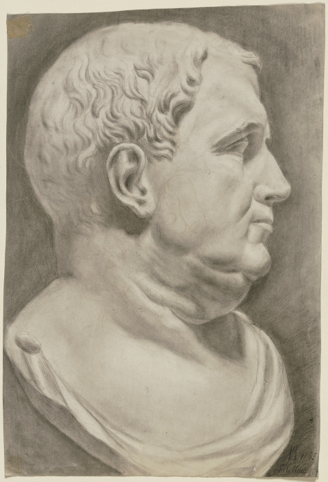 Antike Büste eines feisten Mannes im Profil nach rechts a Victor Müller