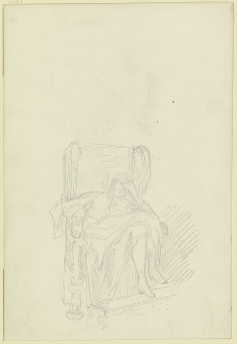 Junge Frau im Lehnstuhl, mit übergeschlagenen Beinen a Victor Müller