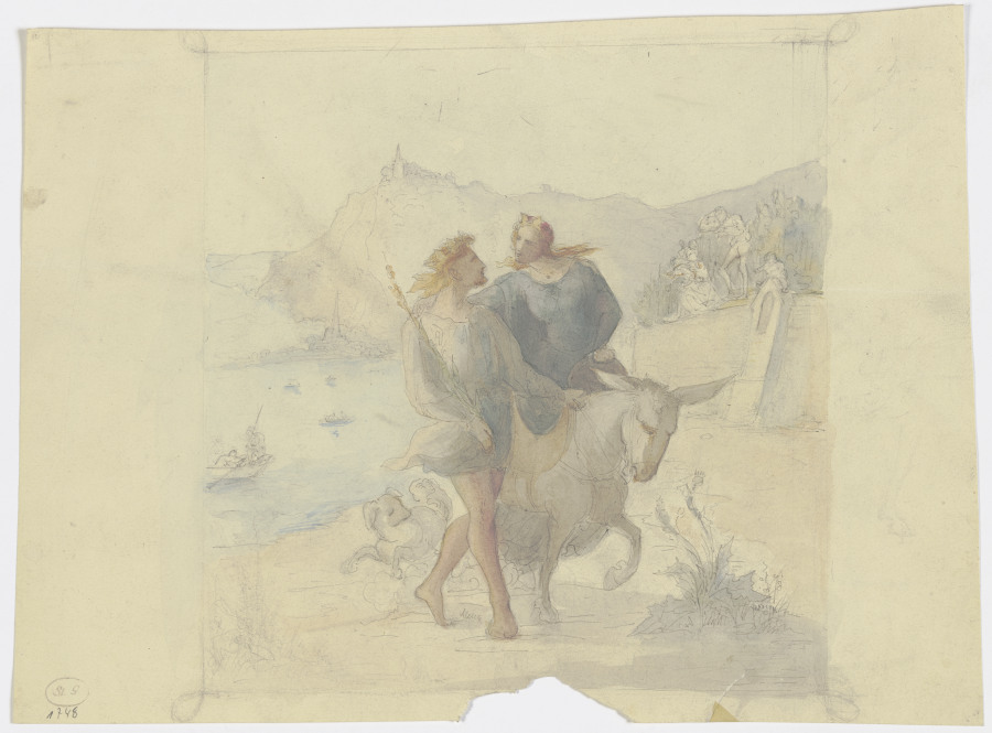 Junger König, die auf einem Esel reitende Königin durch eine Landschaft führend a Victor Müller