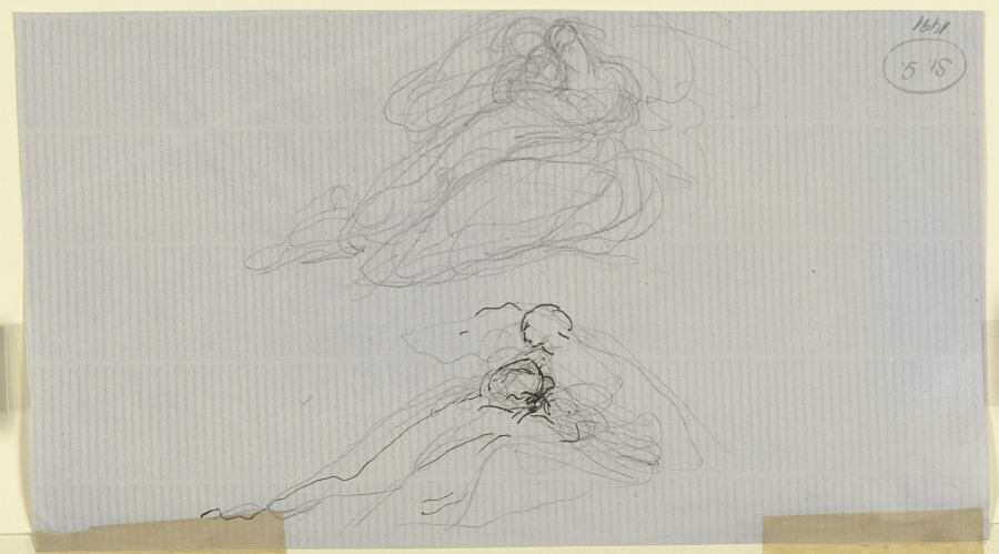 Zwei Liebespaare (oben Francesca und Paolo, gemeinsam im zweiten Höllenkreis schwebend?) a Victor Müller