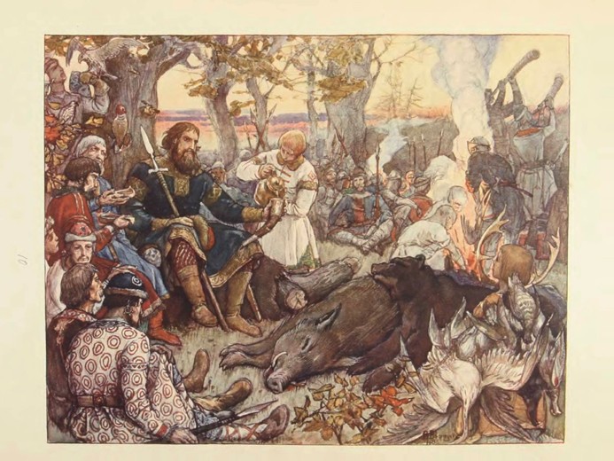 Rest of Grand Prince Vladimir II Monomakh on the Hunt. (The Imperial Hunt in Russia by N. Kutepov) a Viktor Michailowitsch Wasnezow
