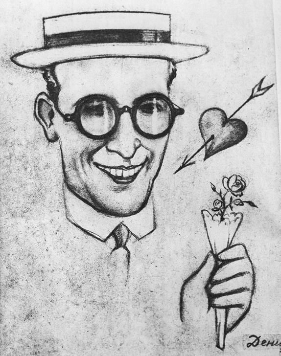 Caricature on American actor Harold Lloyd a Viktor Nikolaevich Deni