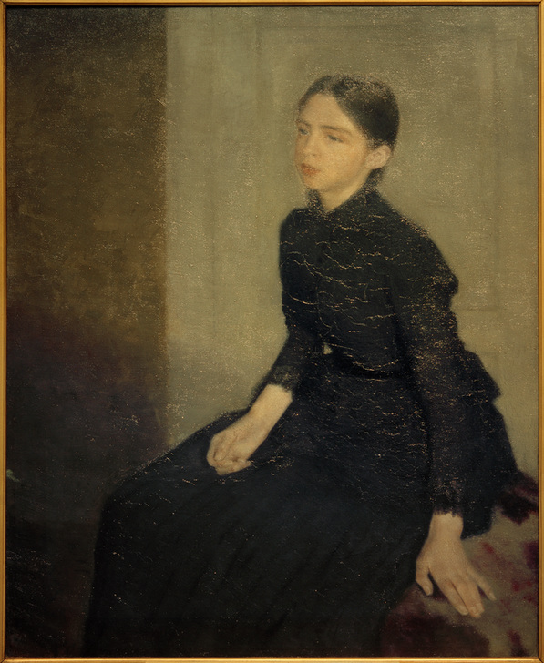 Porträt eines jungen Mädchens. Die Schwester des Künstlers, Anna Hammershöi a Vilhelm Hammershöi