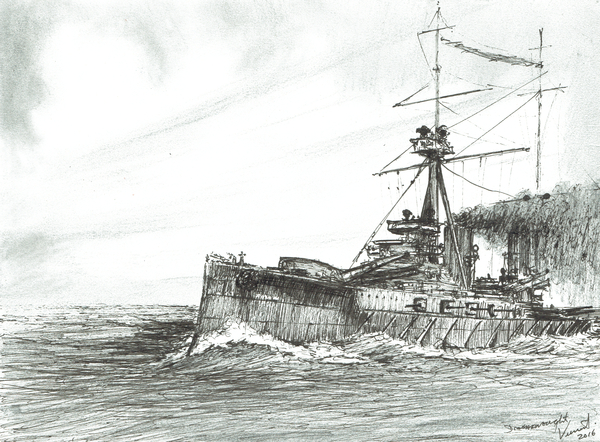 HMS Dreadnought at sea a Vincent Alexander Booth
