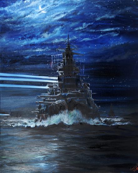IJN Hiei and Akatsuki light up USS Atlanta, Guadalcanal 1942