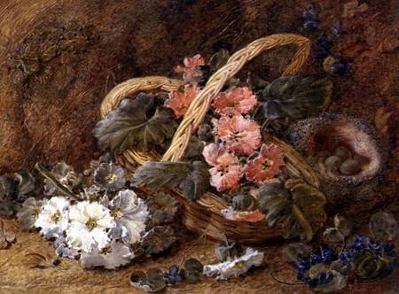 A bird's nest and a basket of flowers a Vincent Clare