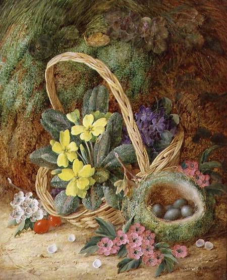 Still Life with Primroses and a Bird's Nest a Vincent Clare