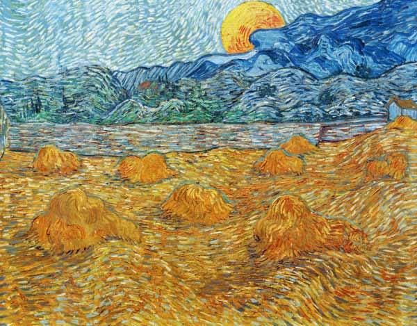 Paesaggio con covoni e luna nascente a Vincent Van Gogh