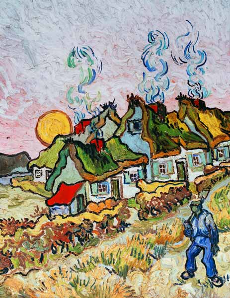 van Gogh / Farmhouses at sunset / 1890 a Vincent Van Gogh
