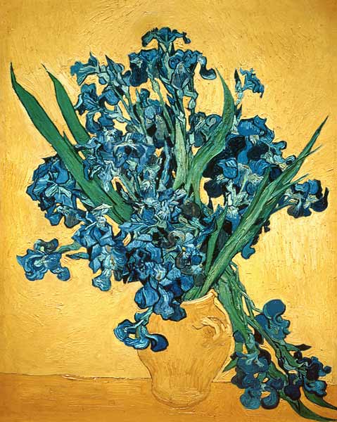 Vaso di Iris su sfondo giallo a Vincent Van Gogh