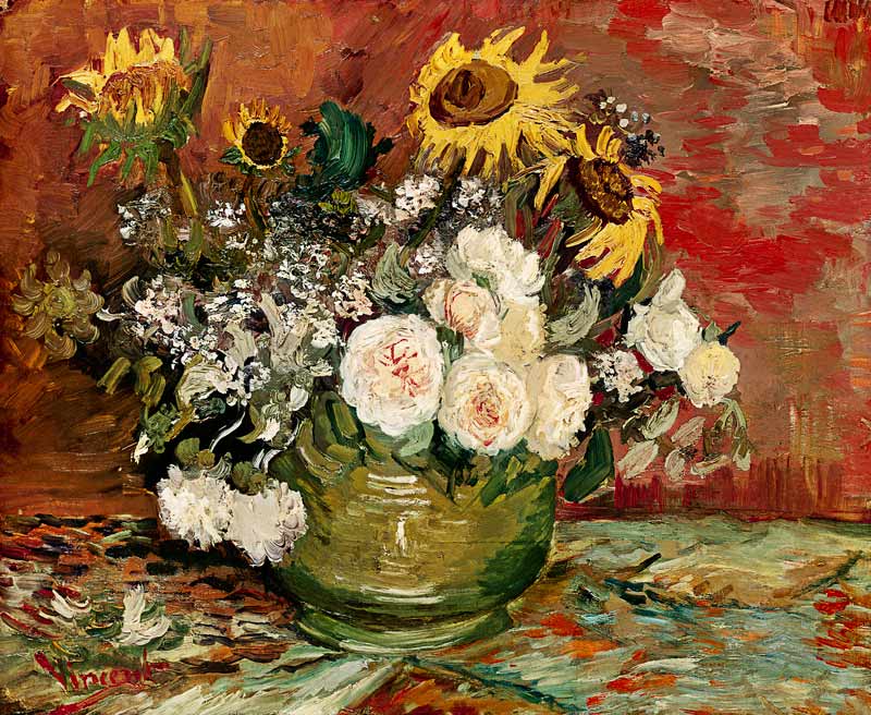 Vaso con girasoli,rose ed altri fiori a Vincent Van Gogh