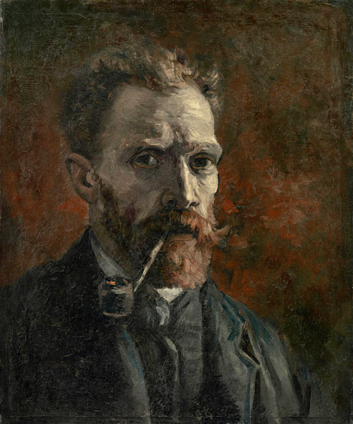 Self-portrait with pipe a Vincent Van Gogh
