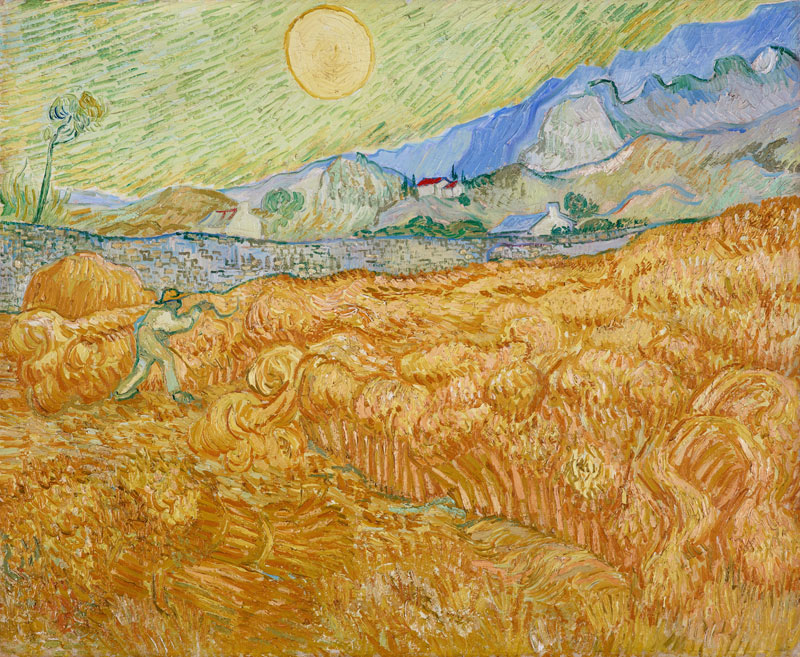 Campo di grano con mietitore a Vincent Van Gogh