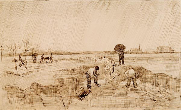 Van Gogh, Cemetery in the Rain / Draw. a Vincent Van Gogh